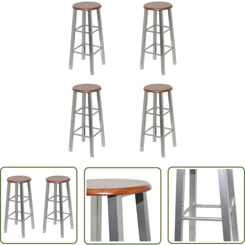 The Living Store Barhocker 4 Stk. Silbern und Braun MDF - Barhocker - Stahlgestell - MDF-Sitz - Küchenhocker - Barstühle