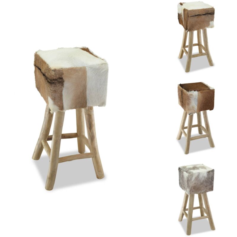 Barhocker Echtleder und Massivholz Teak - Barhocker - Teakholzhölzer - Lederschuh - Wohnzimmer Dekoration - Küchenaccessoires