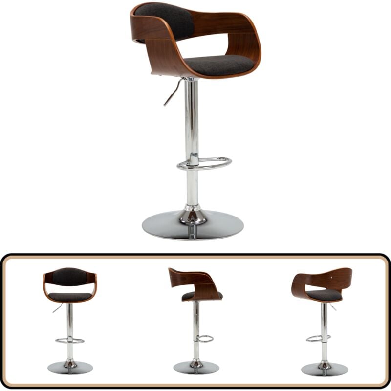 Barhocker Grau Bugholz und Stoff - Barhocker - Esszimmerstuhl - Küchentischstuhl - Höhenverstellbar - Bürostuhl