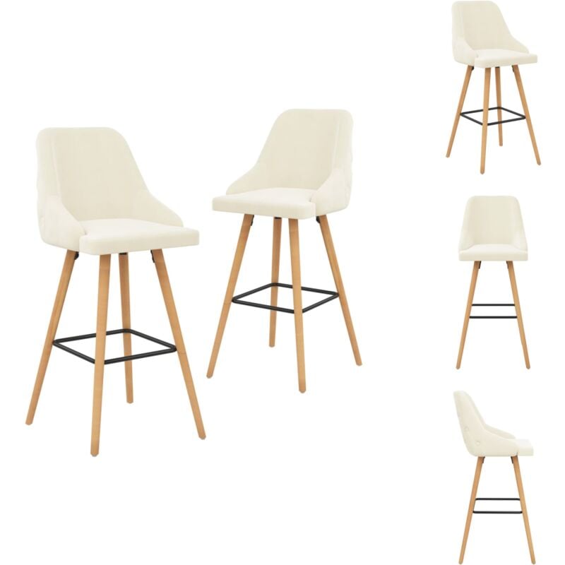 Barhocker 2 Stk. Creme Samt - Samt Sessel - Barhocker Creme - Küchenstuhl - Esstischstuhl - Wohnzimmer Deko