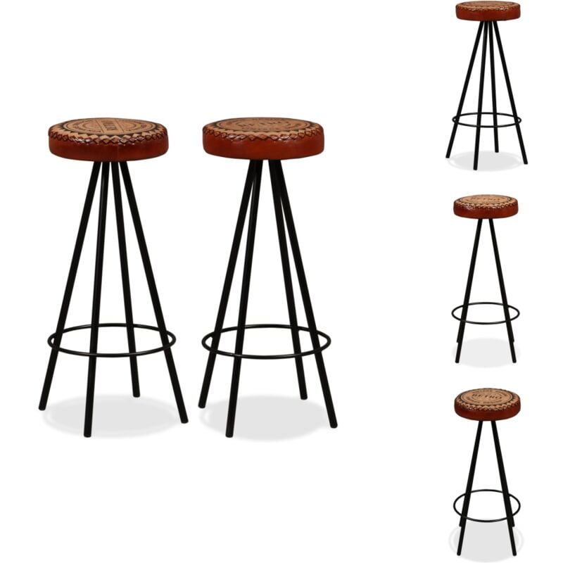 Vidaxl - Barhocker 2 Stk. Echtleder - Industriel Style - Barhocker - Ledersitz - Stahluntergestell - Set Von 2