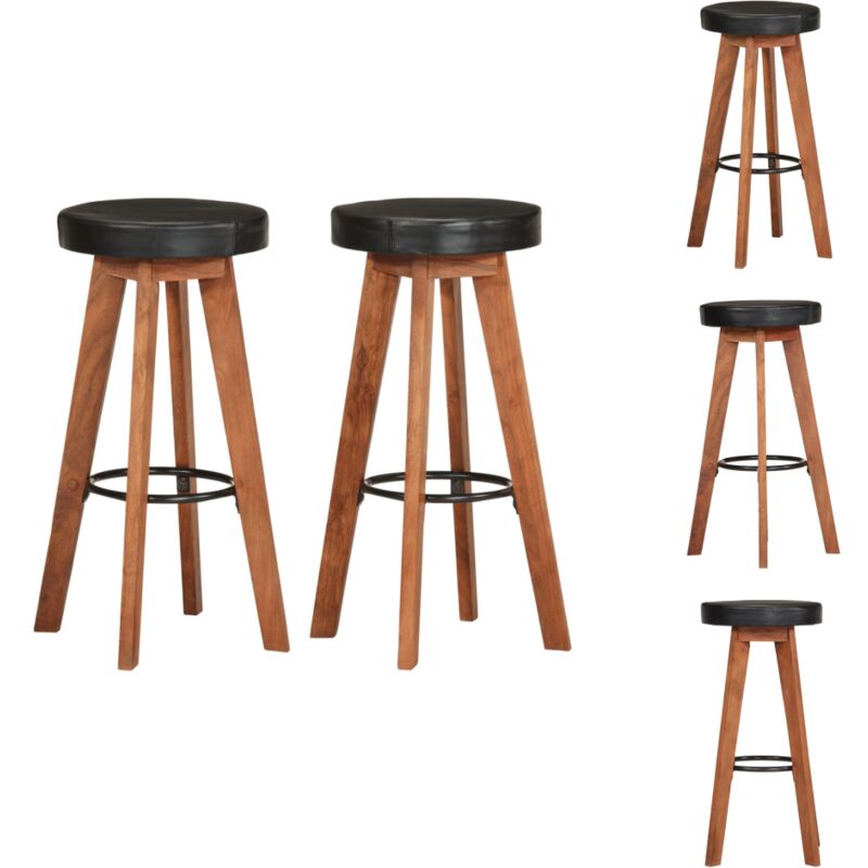 Vidaxl - Barhocker 2 Stk. Echtleder und Massivholz Akazie - Barhocker - Echtleder - Massivholzmöbel - Akasie - Wohnzimmer Dekoration