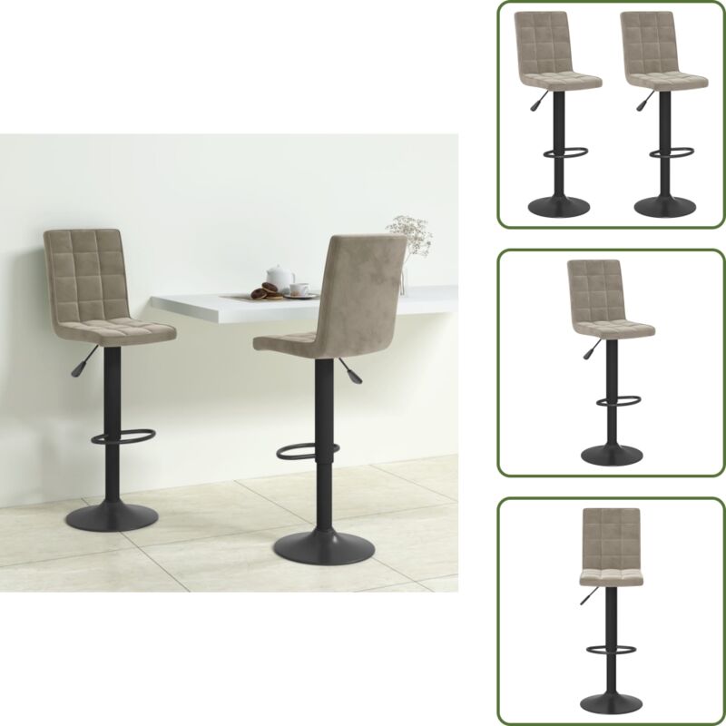 Barhocker 2 Stk. Hellgrau Samt - Barhocker - Samtsitz - Höhenverstellbar - Drehbare Barhocker - Küchenhocker