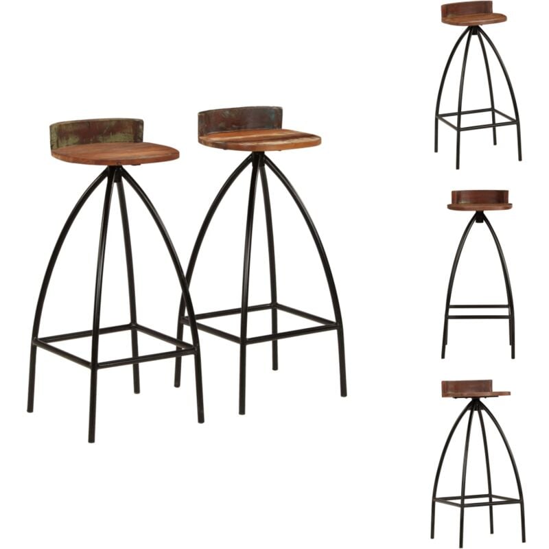 Barhocker 2 Stk. Massives Altholz - Holz Barhocker - Altholz Stuhl - Vintage Barstühle - Barhockersatz - Küchenstühle