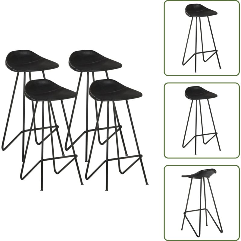 Vidaxl - Barhocker 4 Stk. Schwarz Echtleder - Industrieller Barhocker - Lederhocker Schwarz - Barstühle Set - Esszimmerstühle - Wohnzimmer Deko