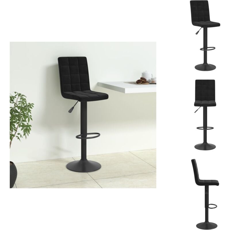 Barhocker Schwarz Samt - Barhocker - Samtsitz - Drehbares Stuhl - Höhenverstellbar - Küchenstuhl