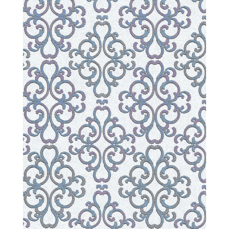 Edem - Barock Tapete 85037BR30 Tapete strukturiert mit Ornamenten glänzend weiß türkis-blau lila silber 5,33 m2