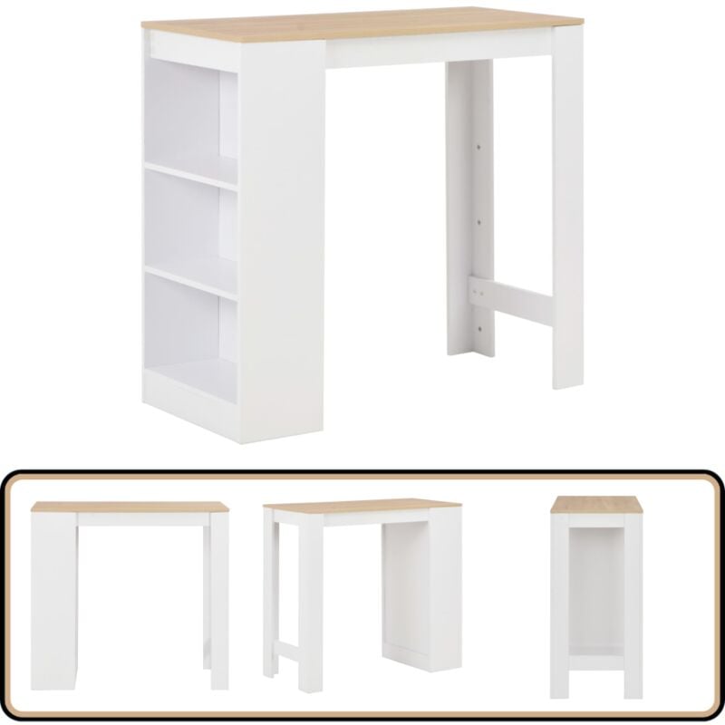 Bartisch mit Regal Weiß 110x50x103 cm - Esstisch - Bartisch - Wohnzimmertisch - Kleiner Esstisch - Hochstuhltisch