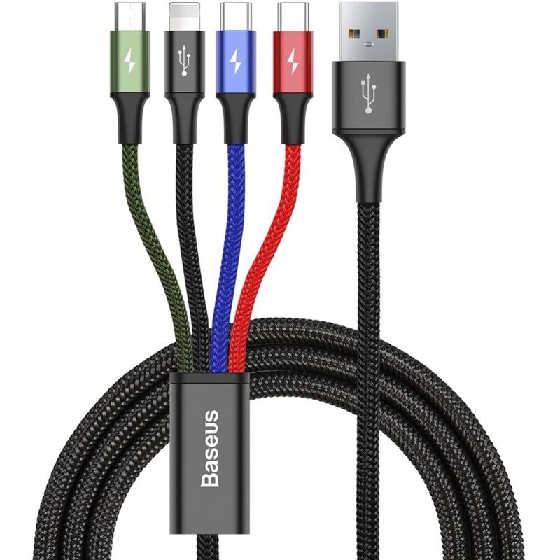 Tresice France - Baseus Kabel usb Kabel 4in1 iPhone / 2x usb Typ c / Micro usb Kabel mit Nylon geflochtenes 3.5A 1.2m schwarz (CA1T4-B01)