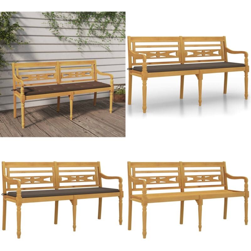 Vidaxl - Batavia-Bank mit Taupe Kissen 150 cm Massivholz Teak - Holzbanks - Gartenbank - Teakholzbank - Outdoor Möbel - Balkonmöbel - Home & Living