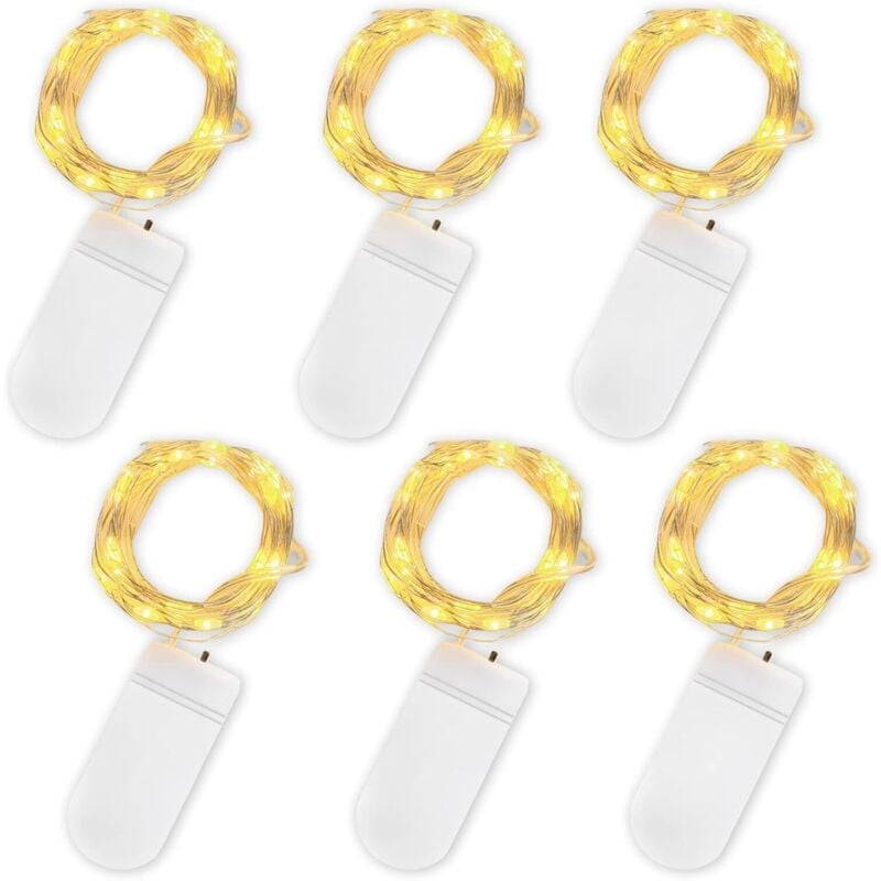 Batteriebetriebene Lichterketten, 6er-Pack, 2 m, 20 LEDs, wasserdichte Kupfer-Lichterketten für Geburtstag, Party, Hochzeit, Weihnachten,