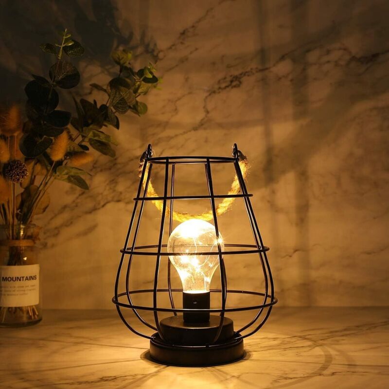 Batteriebetriebene Nachttischlampe, 19 cm hoch, kabellos, batteriebetriebene Hängelampe mit Edison-LED-Glühbirne für Balkon, Wohnung, Terrasse,