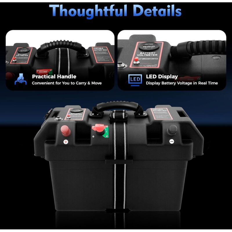Batteriebox für Bootsmotor, Power Center Anzeige, Batteriebox für Bootsmotor Elektromotor Schlauchboot Aussenboarder Wohnmobil Schwarz