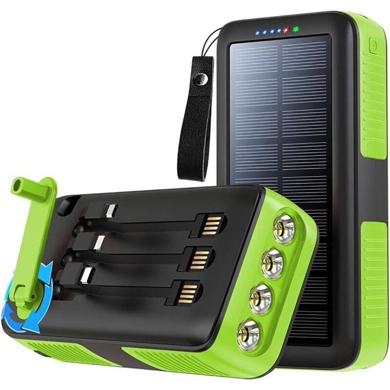 Baustellenradio, kompakte Solar-Powerbank, integriertes Kurbelkabel, Kurbelladegerät, wasserdichte Powerbank, 1 Stück, grün, 10.000 mA