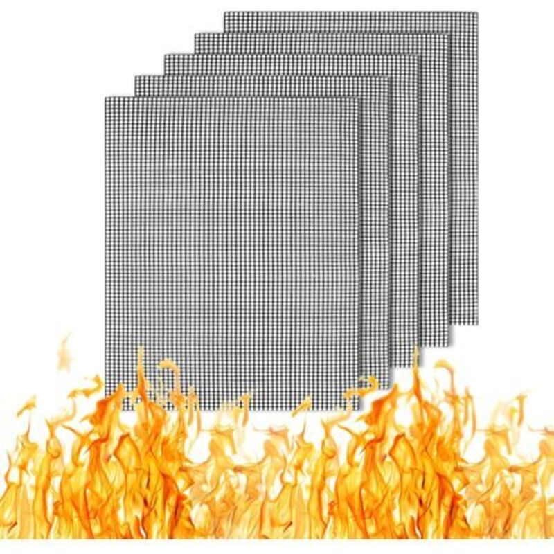 BBQ-Grill-Netzmatte, 5er-Pack, antihaftbeschichtet, wiederverwendbar, langlebig, für Holzkohle, Gas, Elektro, Kochzubehör.