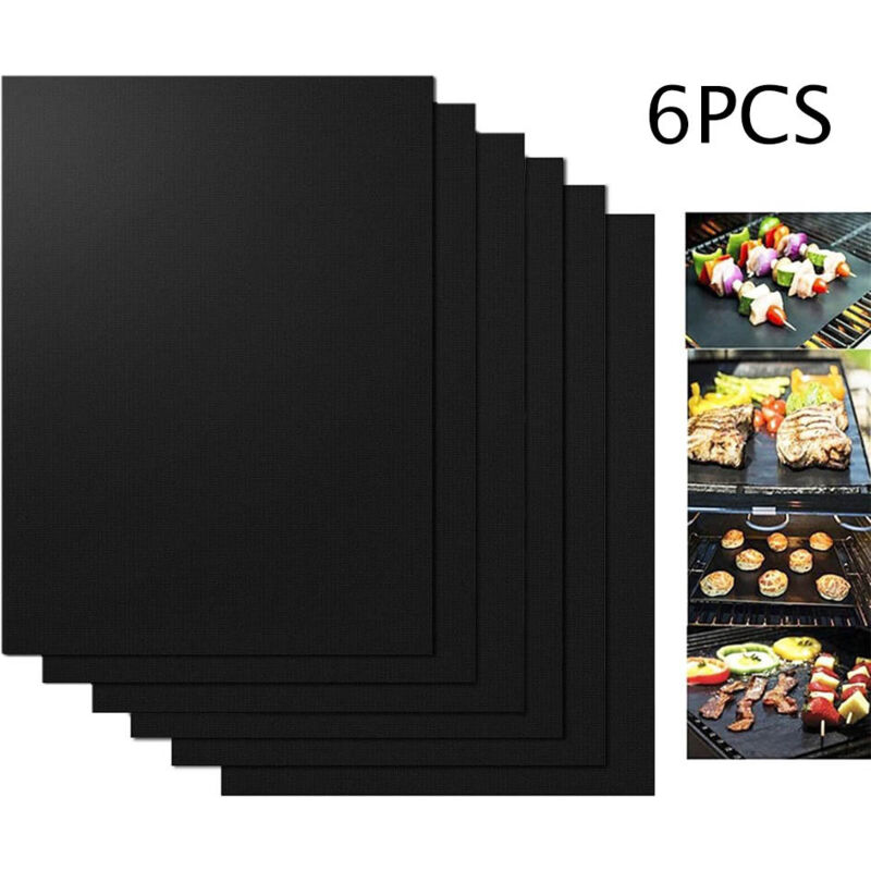 BBQ-Grillmatte, 6er-Pack wiederverwendbare antihaftbeschichtete Teflon-BBQ-Grillmatten, geeignet für Gasofen, Holzkohlegrill und Elektrogrill (40 x