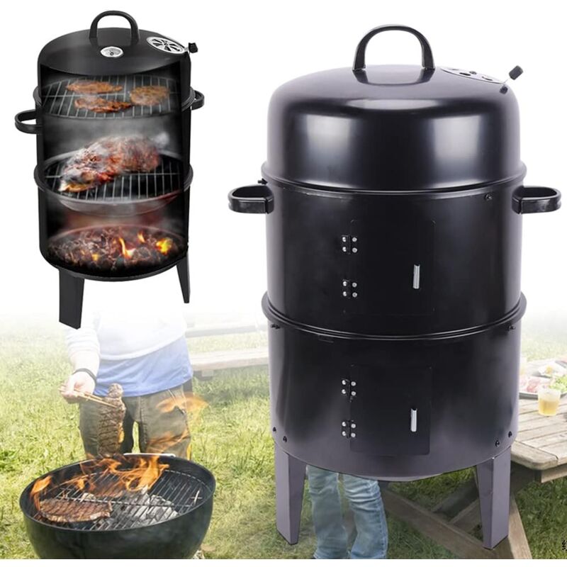 Bbq Grilltonne 3in1, Räuchergrill Smoker Holzkohlegrill, Ø4084cm Multifunktionsgrill, regulierbar Luftabzug und Thermometer für Räuchern,