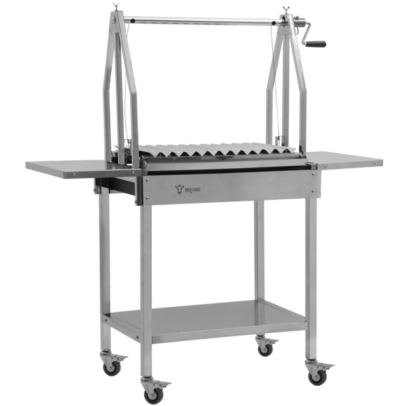 BBQ-Toro Edelstahl Asado Grill, 119 x 45 x 135 cm, Argentinischer Holzkohlegrill mit Seitenablagen