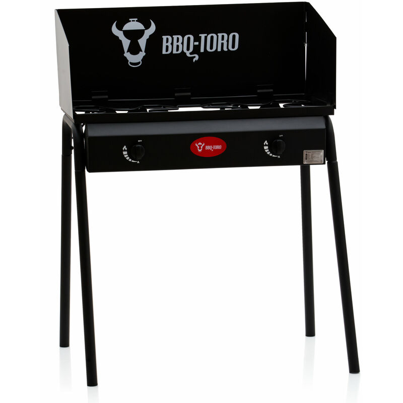 Gas Grilltisch mit Windschutz Gusseisen Gaskocher 2 Brenner 12 kW - Bbq-toro