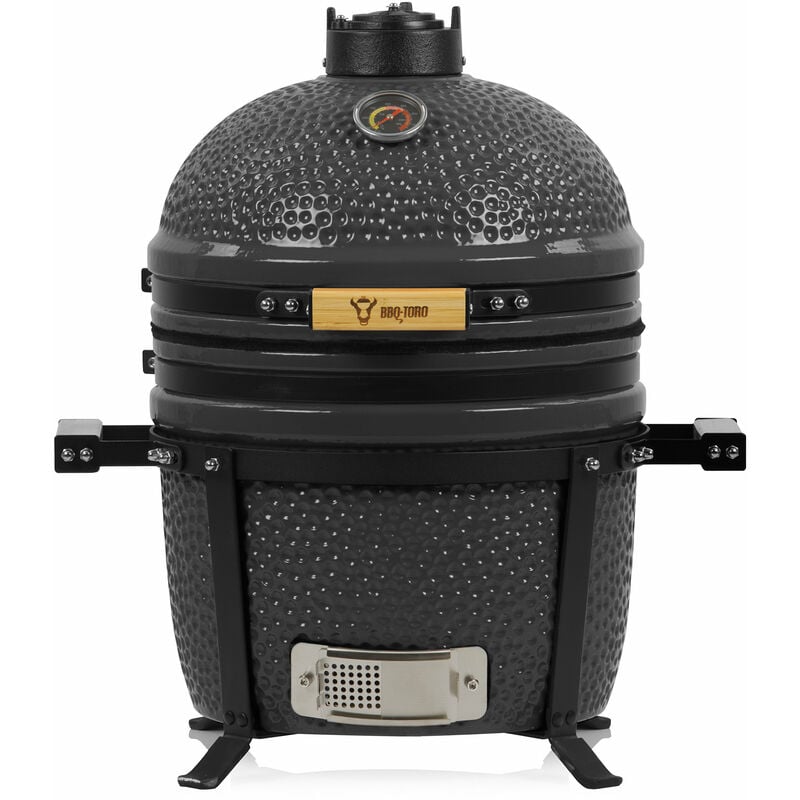Kamado Grill Holzkohlegrill ø 39 cm 'shiro' mit Thermometer und Holzgriffen, Grau - Bbq-toro