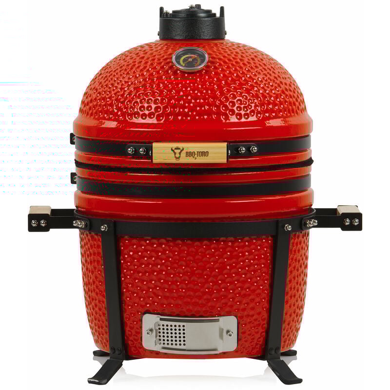 Kamado Grill Holzkohlegrill ø 39 cm 'shiro' mit Thermometer und Holzgriffen, Rot - Bbq-toro