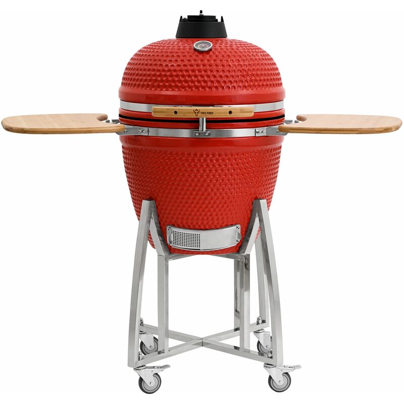 Kamado Grill Holzkohlegrill 'kuro' ø 52 cm, Rot, Keramikgrill mit Ablage, Thermometer - Bbq-toro