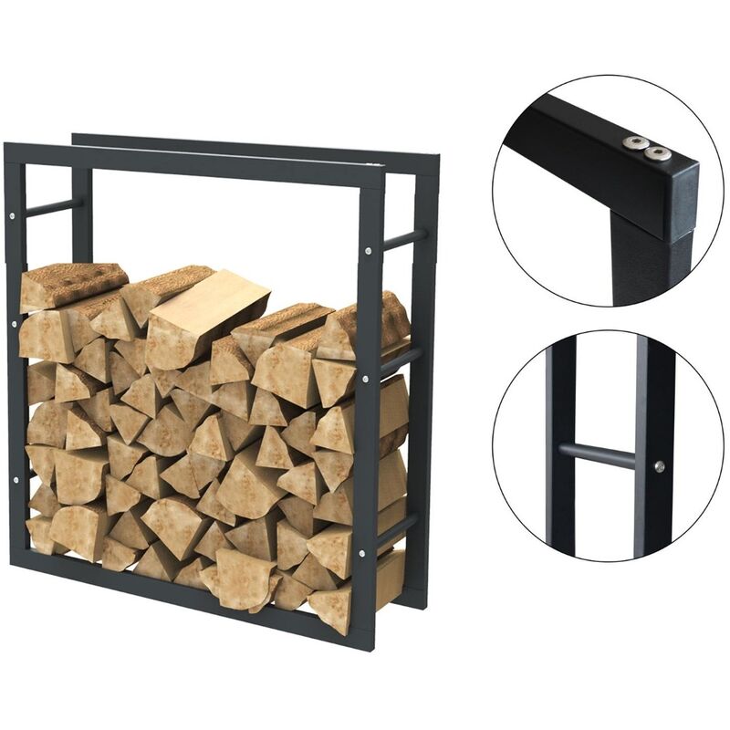 HHWPF0024 Holzablage aus schwarzem Stahl 80x100x25CM, Rack für Brennholz, Kaminholzablage. - Bc-elec