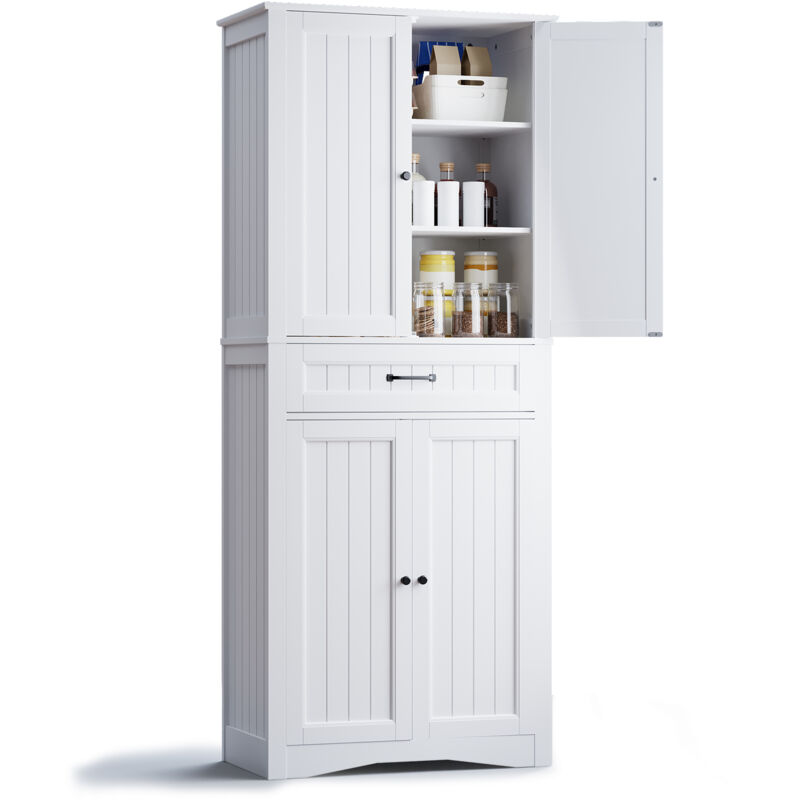 Bealife Sideboard Küchenschrank 180 cm mit 1 Schublade 4 Türen und 4 Einlegeböden Geeignet für Küche Esszimmer Weiß 73 x 19 x 180 cm