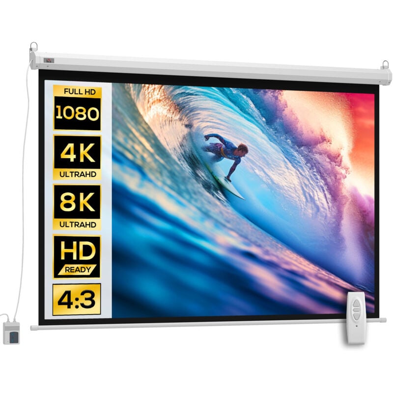 Beamer Leinwand 171 x 130 cm 84 Zoll 4:3 hd 4K Projektionsleinwand Elektrische Motor Leinwand mit Fernbedienung für Heimkino oder Präsentationen Weiß