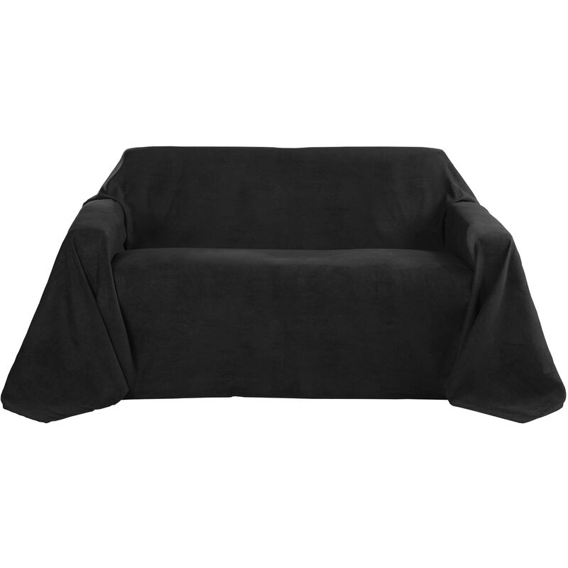 Beautissu - Romantica Tagesdecke Plaid Wildlederoptik Schwarz, 280x210x1 cm