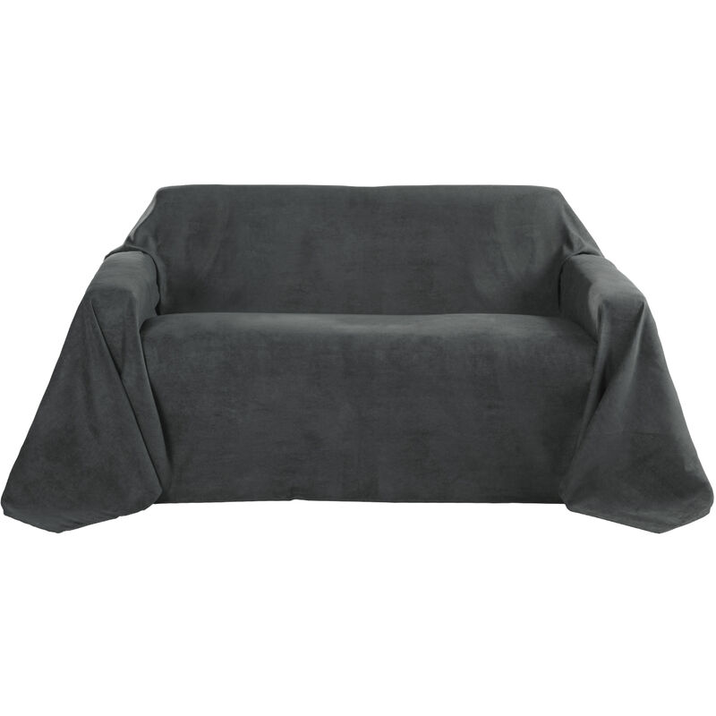 Beautissu - Romantica Tagesdecke Plaid Wildlederoptik Anthrazit, 280x210x1 cm