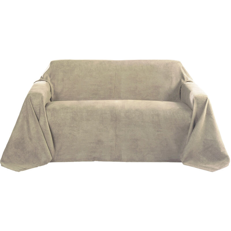 Beautissu - Romantica Tagesdecke Plaid Wildlederoptik Natur, 280x210x1 cm