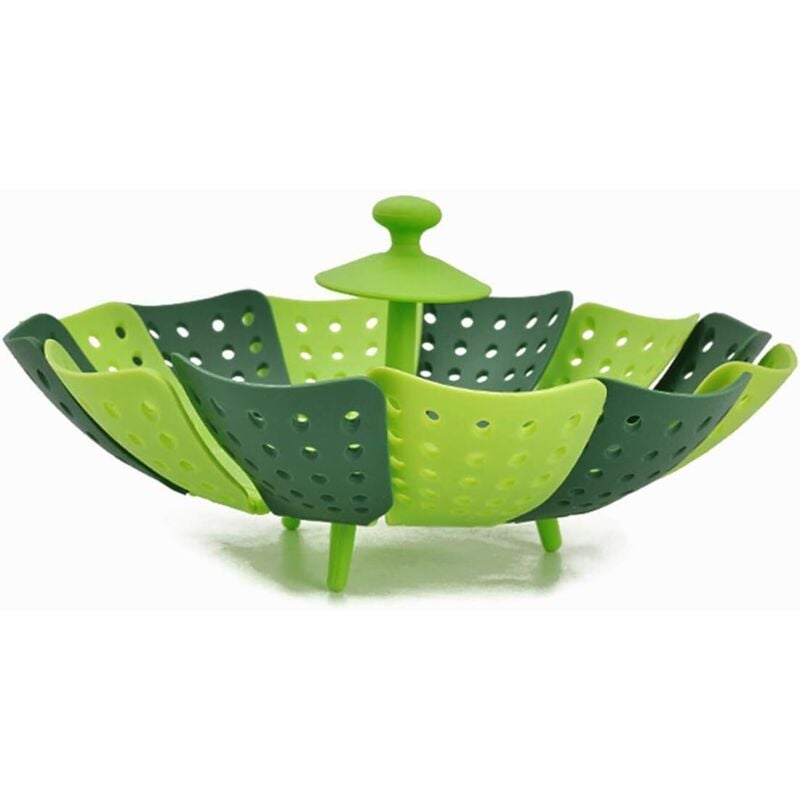 BEBUSINGOTO Dampfkorb zum Dämpfen von Lebensmitteln und Gemüse, faltbar, kratzfest, BPA-frei, grün