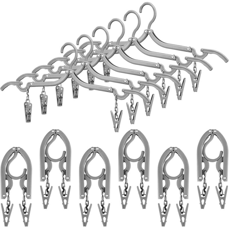 BEBUSINGOTO Faltbare Reise-Kleiderbügel mit Clips, tragbare faltbare Kleiderbügel, zusammenklappbare Kleiderbügel, Reise-Wäscheständer (Grau, 12)