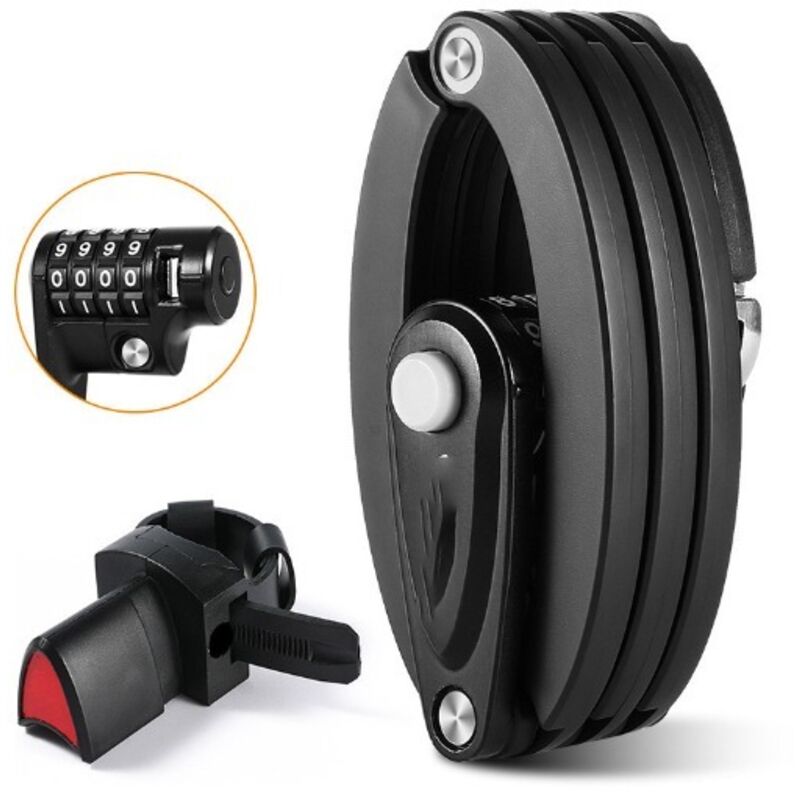 BEBUSINGOTO Faltbares Fahrradschloss mit Halterung, 4-Positionen-Zahlenschloss, Länge 85 cm, hohe Sicherheit, Faltschloss für Mountainbike, Rennrad,