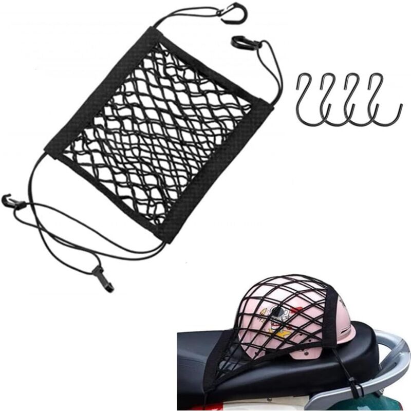 BEBUSINGOTO Motorradhelm-Netz, Motorradnetz mit 4 Haken Elastisches Motorradhelm-Netz für Fahrräder und Motorräder, sichert Motorradhelme usw.