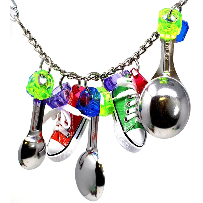 BEBUSINGOTO Papagei Kauspielzeug Papagei Spielzeug Vogel Spielzeug Körbe Metall Löffel Seil Spielzeug