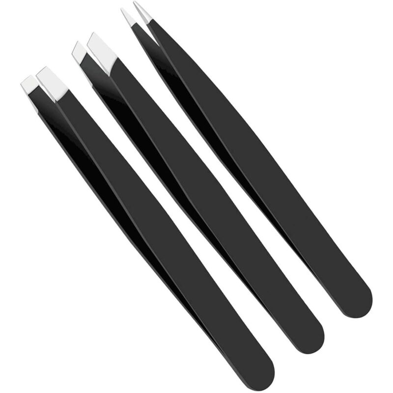 BEBUSINGOTO Pinzette für Augenbrauen, Wimpern, eingewachsene Haare, Splitter, Gesichtshaare und Zecken, gerade und schräg, Krabbenspitze, 3 Stück