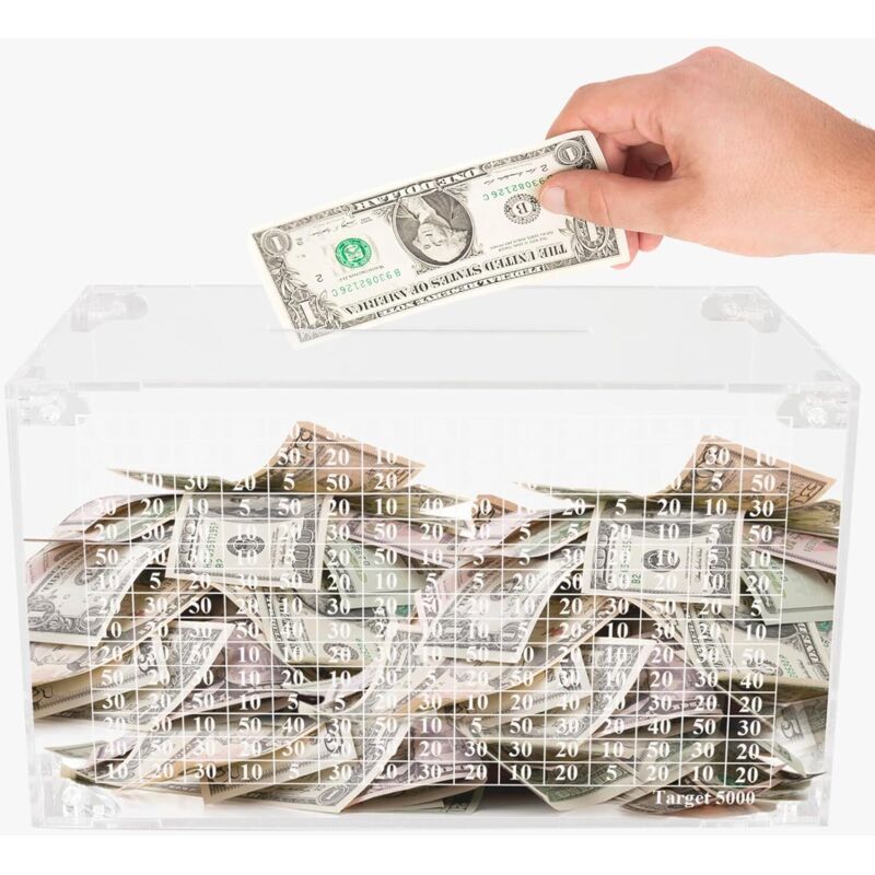 BEBUSINGOTO Sparschwein für Erwachsene, Sparschwein für Erwachsene mit Zähler für 5.000 Sparziel, Transparentes Sparschwein für Jungen und Mädchen,