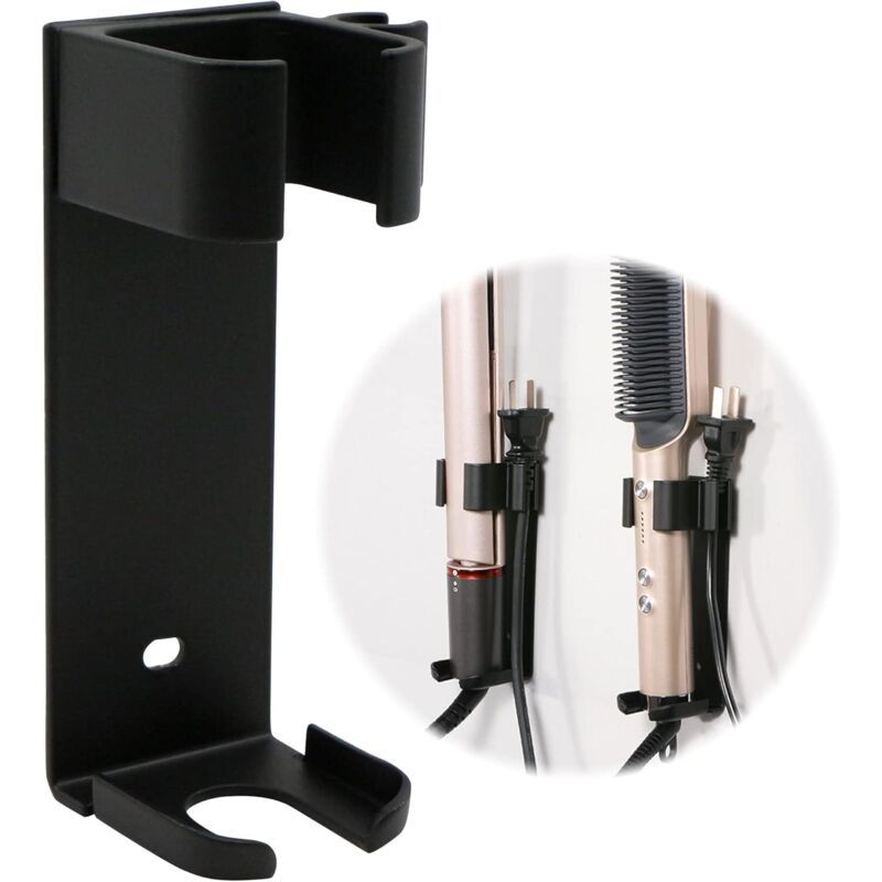 BEBUSINGOTO Wandmontierter Haarglätter-Halter-Organizer – Aluminium-Aufbewahrung mit Kabelführung und Aufkleber für Haarstyler, Hotelbadezimmer