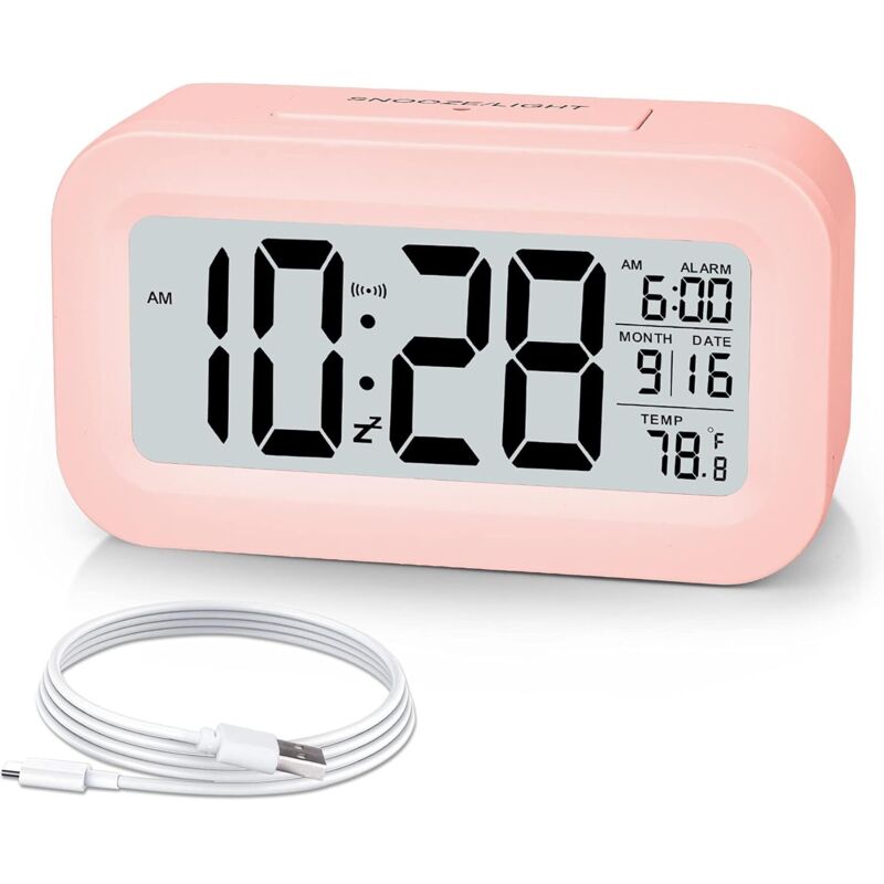 BEBUSINGOTO Wecker, kleiner digitaler Wecker, 5,1-Zoll-LCD-Display mit USB-Ladegerät, Schlummerfunktion, Minuten, Datumskalender,