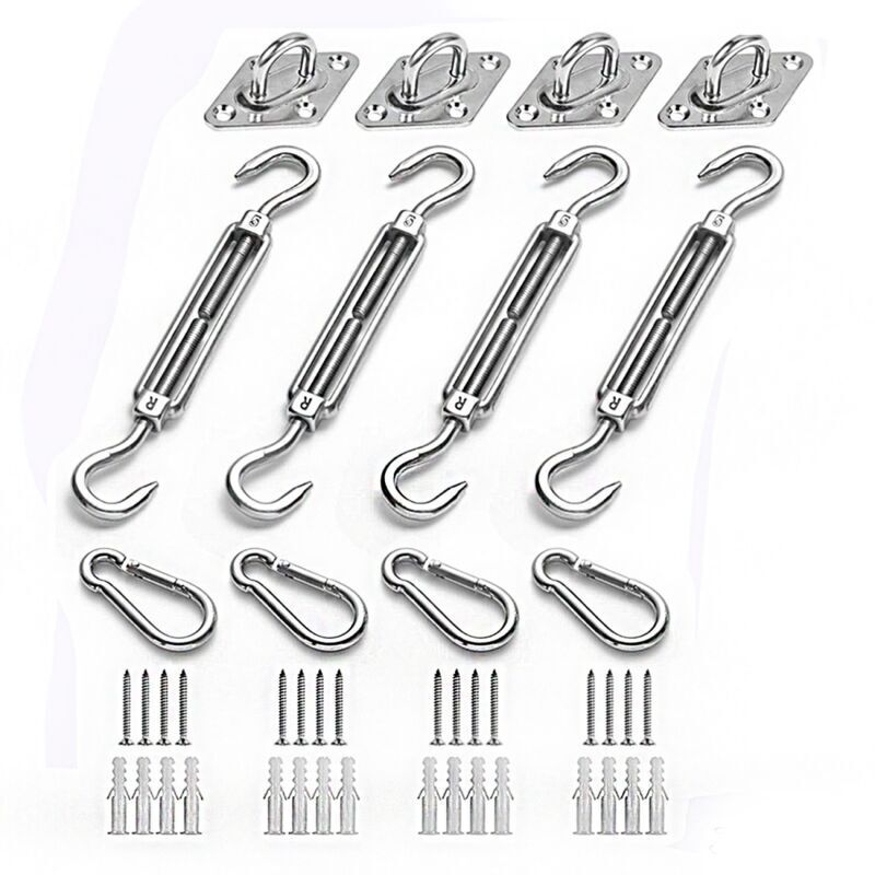 Befestigungsset für Sonnensegel, Befestigungsset aus Edelstahl für dreieckige, quadratische und rechteckige Sonnensegel, Befestigungszubehör für