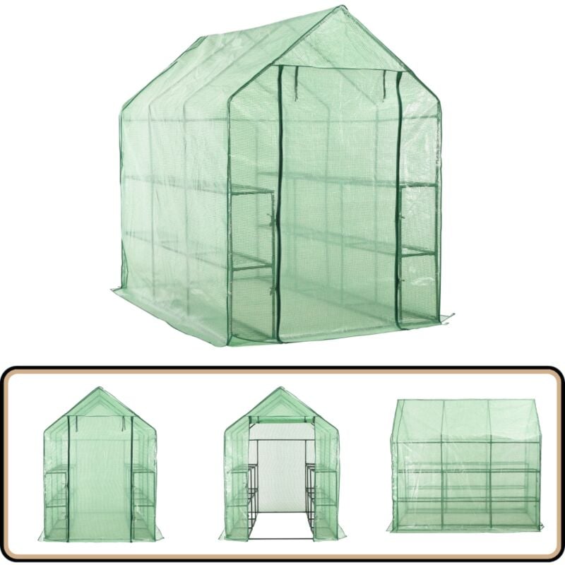 Vidaxl - Begehbares Gewächshaus mit 12 Regalen Stahl 143 x 214 x 196 cm - Gewachsthaus - Begehbares Gewächshaus - Gewächshaus Grün - Gewächshaus Mit