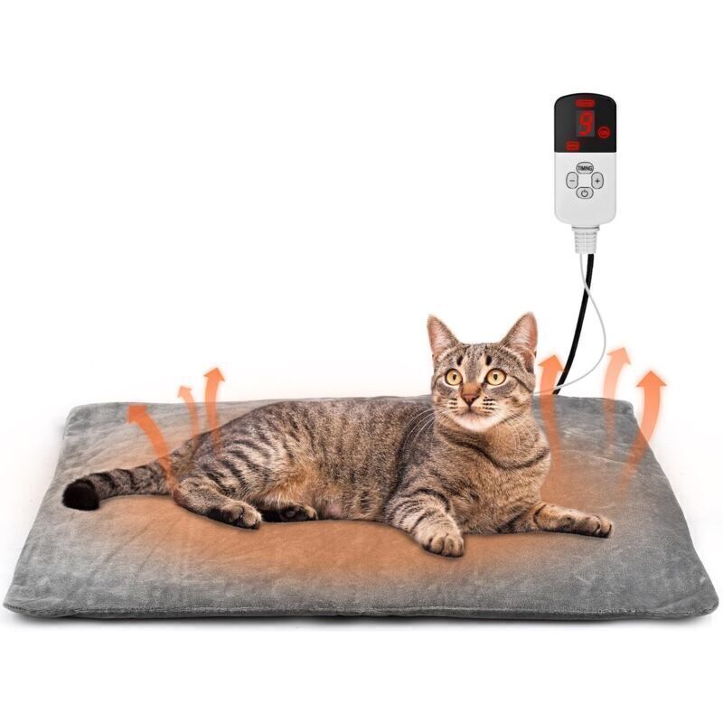 Beheizbare Matte für Katzen und Hunde, 45 × 45 cm, 9 Temperaturstufen & 12-Stunden-Timer, elektrische Heizdecke für Katzen, sichere und waschbare