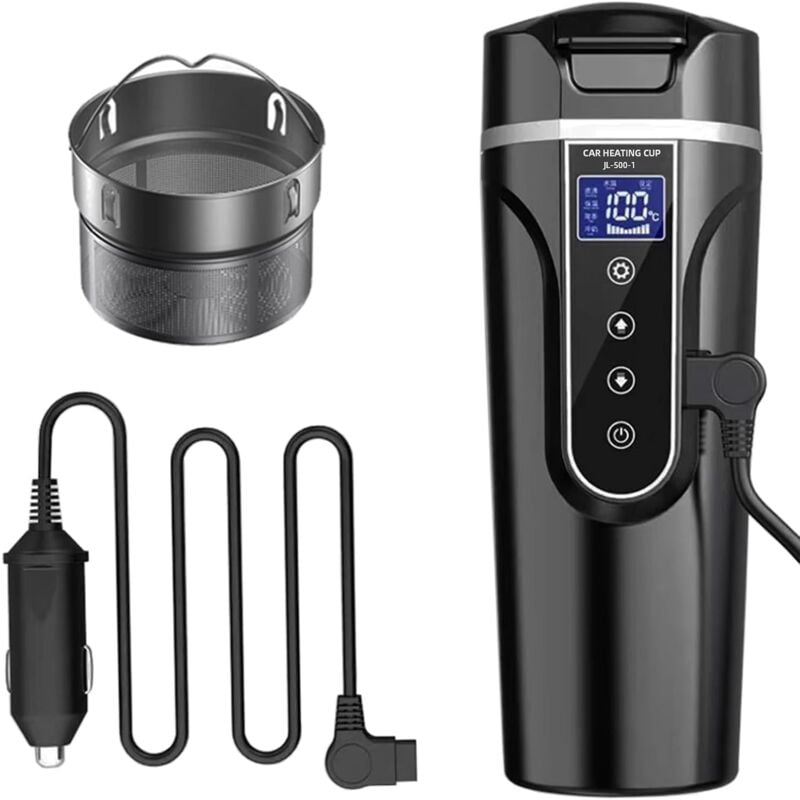 Beheizter Wasserkocher für Fahrzeug, Mini-Reise-Wasserkocher 12 V, Zigarettenanzünder, elektrischer Wasserkocher aus Edelstahl 304, Thermoskanne für