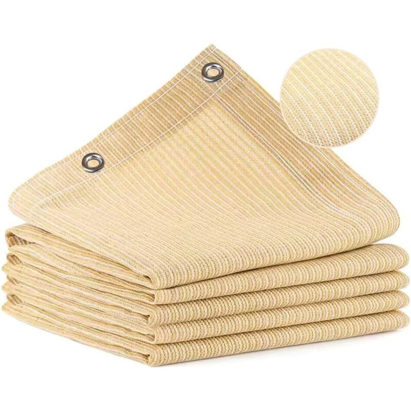 Beige-gelber Zaun, 3 m breit und 3 m lang, 90 % blickdicht, belüftet, wasserdicht, verstärkte Ecken, Aluminiumösen, UV-Schutz, ideal für Balkon, Zaun