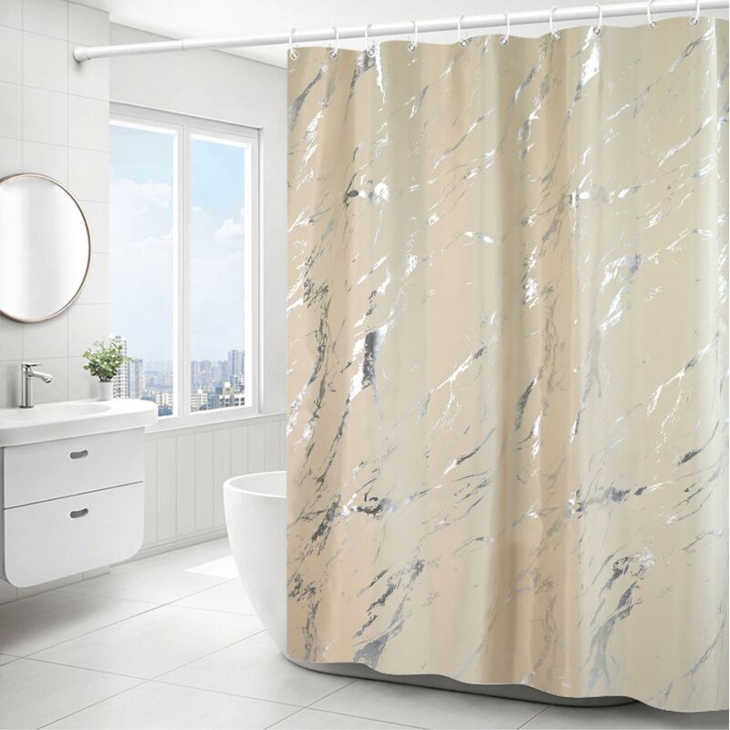 Linghhang - Beige) Schlichter silbermarmorierter Duschvorhang - 180 x 180 cm, maschinenwaschbarer Duschvorhang aus Polyester mit beschwertem Saum und