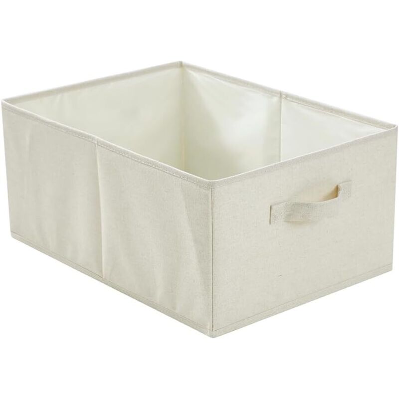 Beigefarbene, faltbare Aufbewahrungsbox aus Baumwollleinen, 47 cm × 34 cm × 21 cm, waschbare Aufbewahrungsbox mit Griff zur Aufbewahrung von