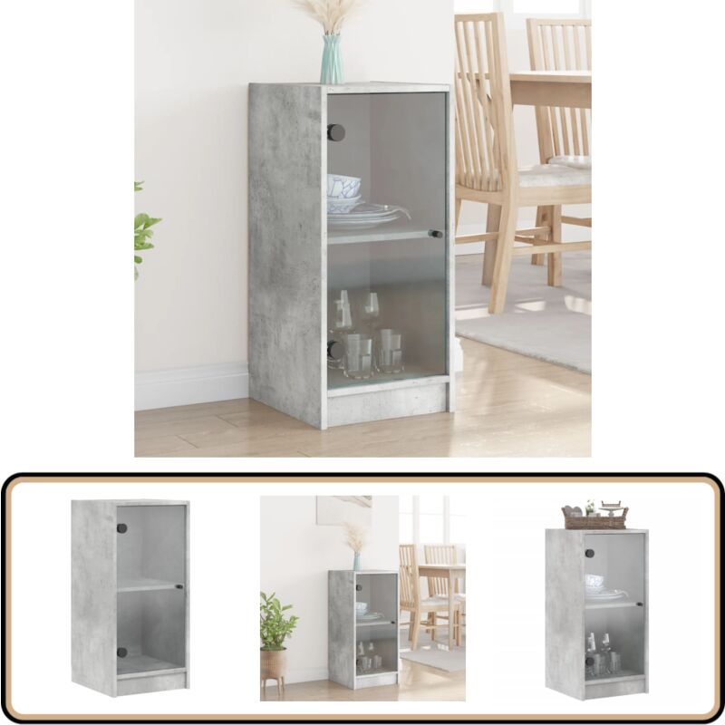 Beistellschrank mit Glastüren Betongrau 35x37x75,5 cm - Beton Grau Sideboard - Wohnzimmertisch - Regal - Aufbewahrung - Sideboard Mit Glasschiebetüren