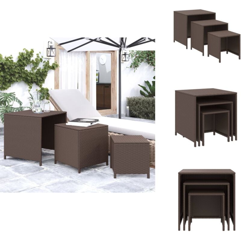 Vidaxl - Satztische 3 Stk. Braun Poly Rattan - Gartenmöbel - Wohnzimmer Dekoration - Couchtischset - Rattan Möbel - Outdoor Möbel